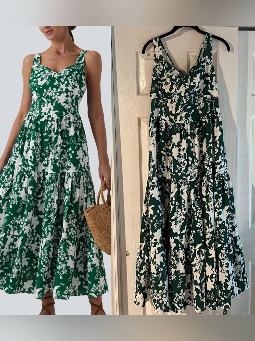 Halara NWT Green & White Floral Tiered Sundress